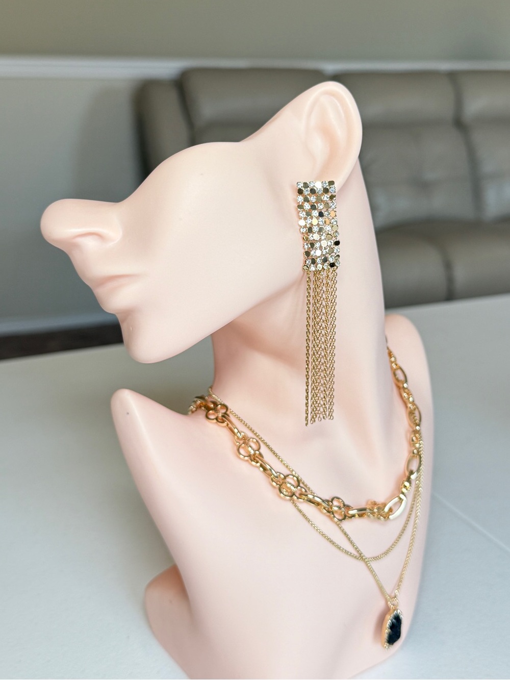 Elegant Gold Tassel Crystal Drop Earrings - Women Jewelry